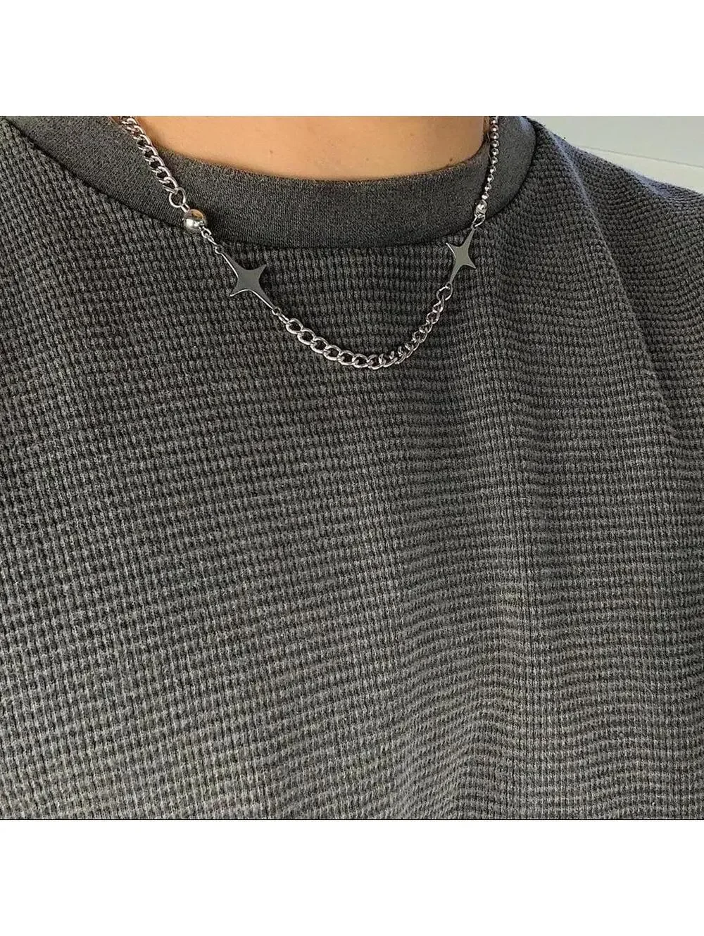 Y2k silver double start opium punk style necklace. Cool design. Nice quality.